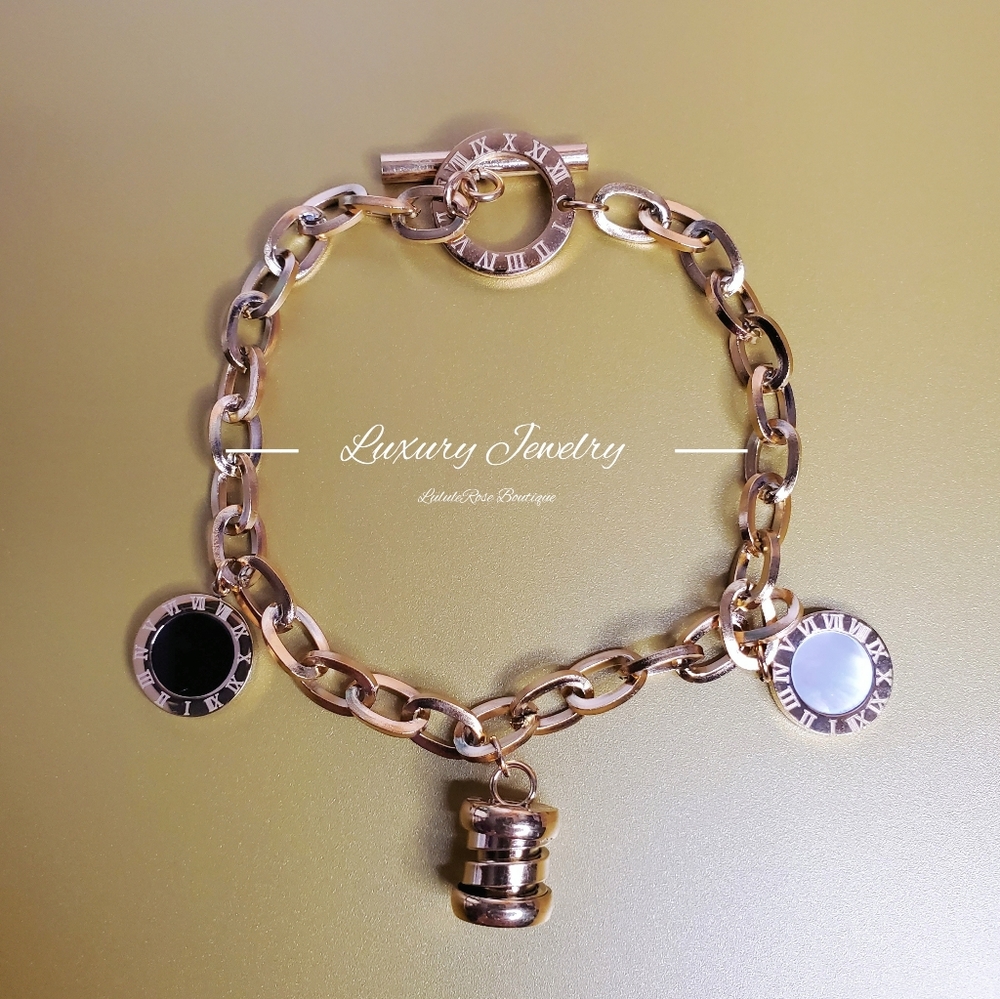 18k Gold plated stainless steel Roman numeral charm bracelet Designer inspired